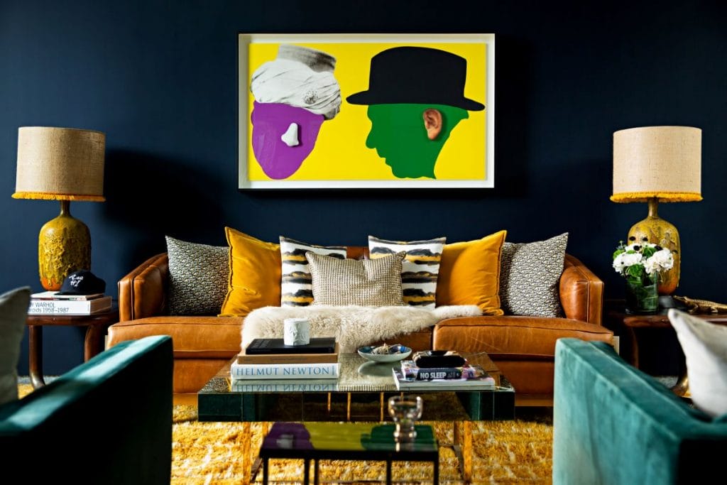 Bold and colorful formal living room interior design ideas by Decorilla designer Peti L.