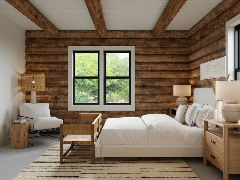 Decorilla log cabin bedroom interior design