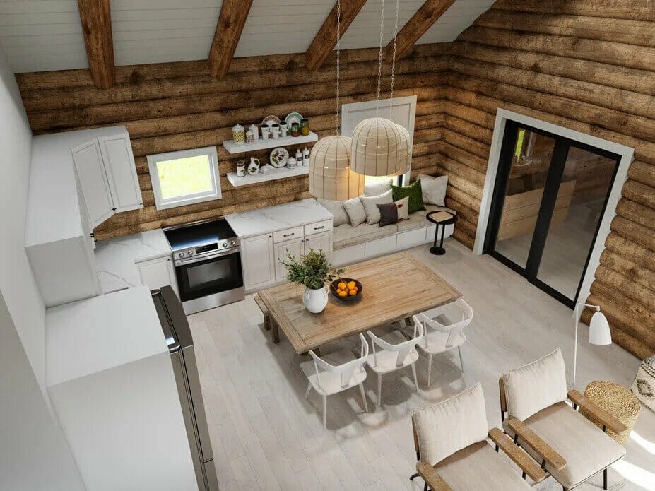 Decorilla render of a modern log cabin kitchen interior design