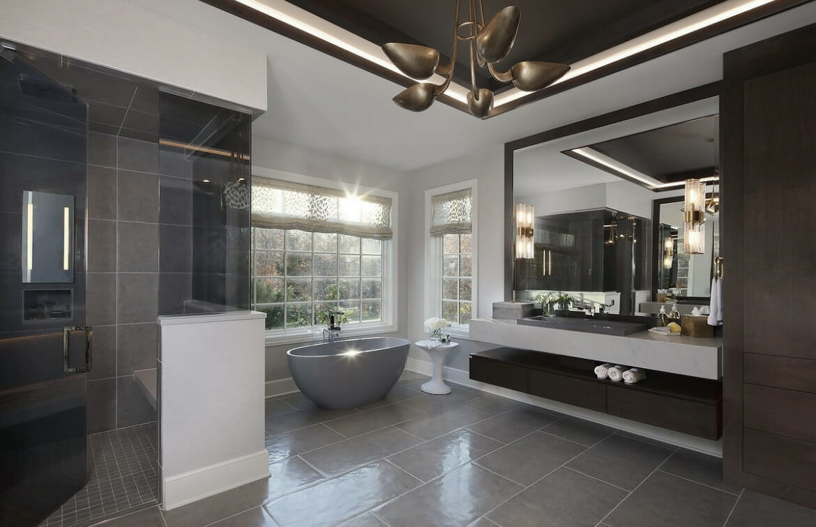 Master bathroom layout by Decorilla designer Jillian Z.