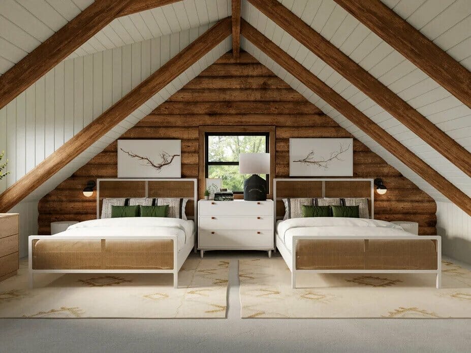 Modern log cabin bedrooms with organic flair by Decorilla