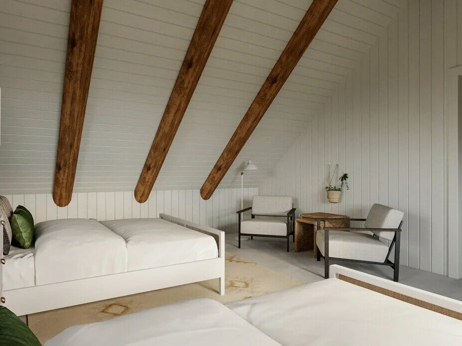 Modern log cabin decor ideas for bedroom by Decorilla