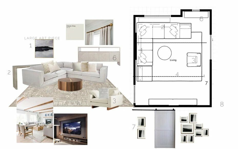 Neutral living room mood board by Decorilla