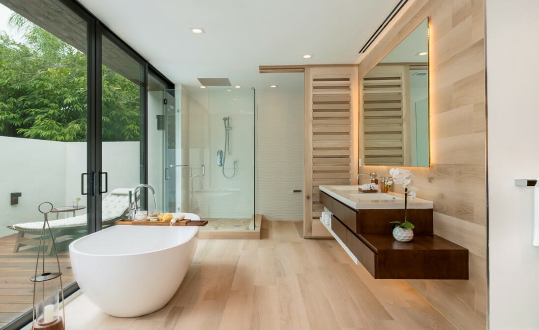 Tranquil master bathroom design by Decorilla designer Taize M