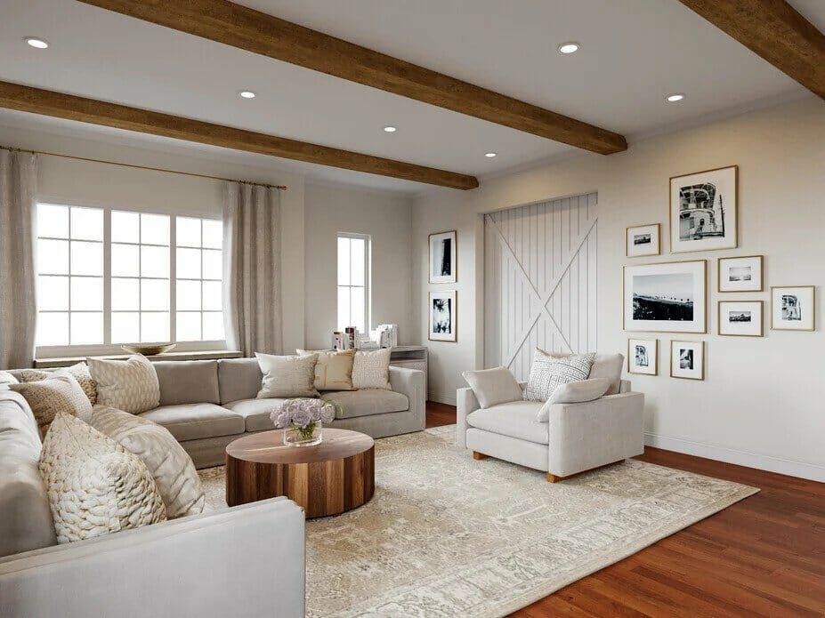 Warm neutral living room colors by Decorilla