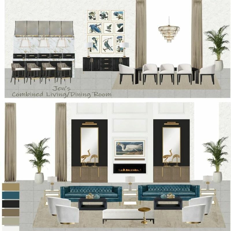 Luxury living and dining room mood board by Decorilla