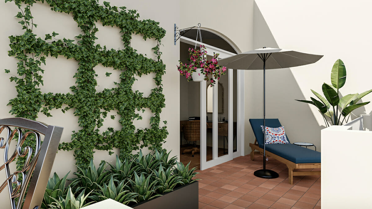 Balcony design ideas with a living wall by Decorilla designer Casey H