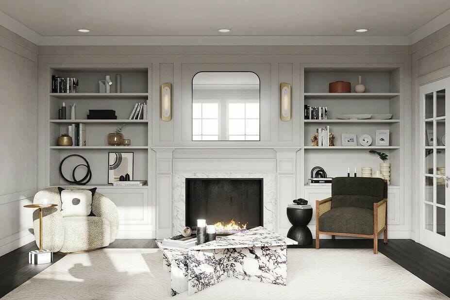 Contemporary glam living room interior design by Decorilla