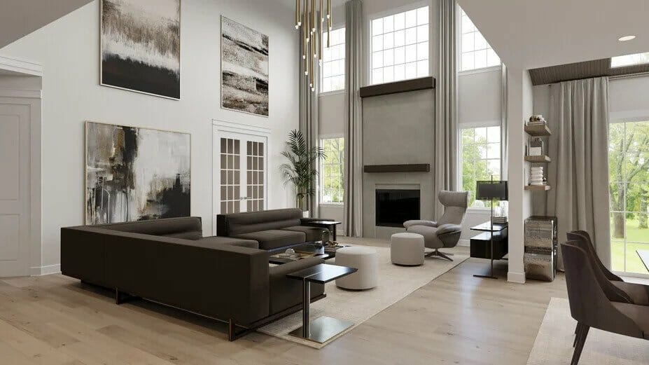 Modern great room design by Decorilla