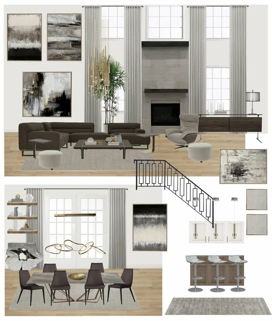 Modern great room mood board by Decorilla