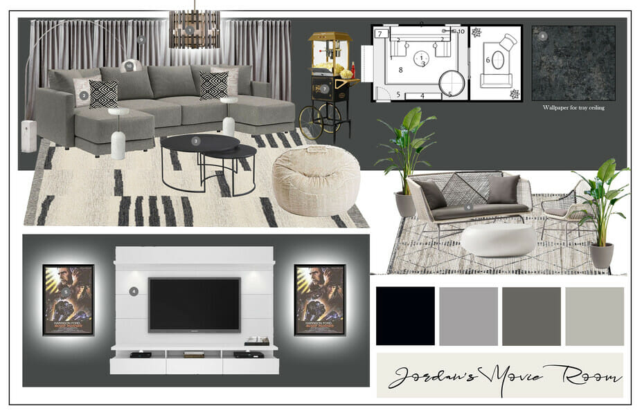 Mood board for a theater room set up