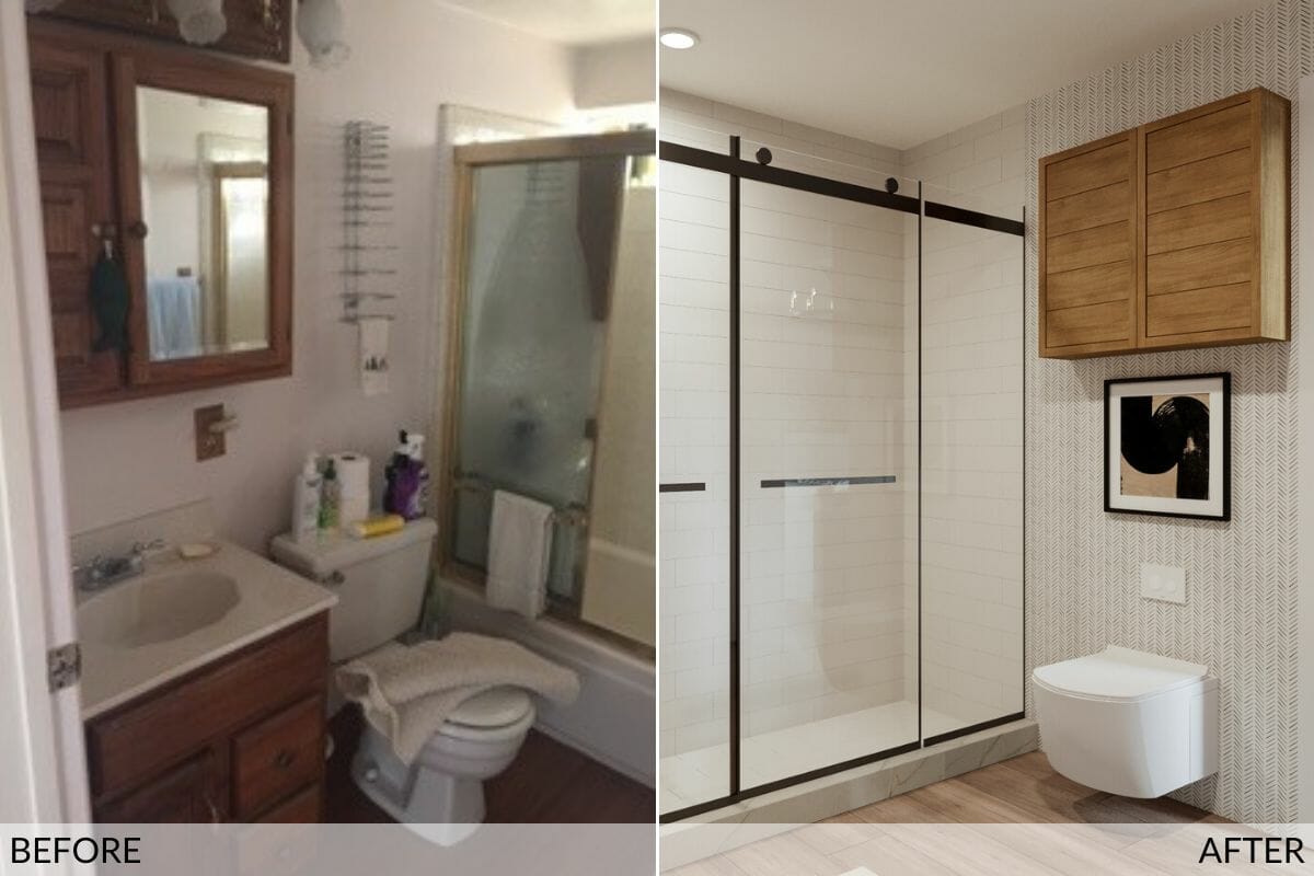 Contemporary shower remodel before and after