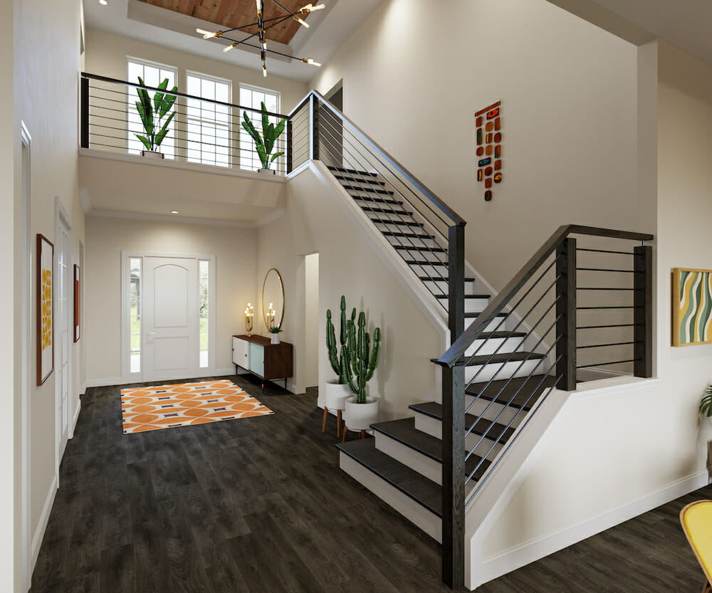Decorative horizontal stair railing by Decorilla designer Casey H