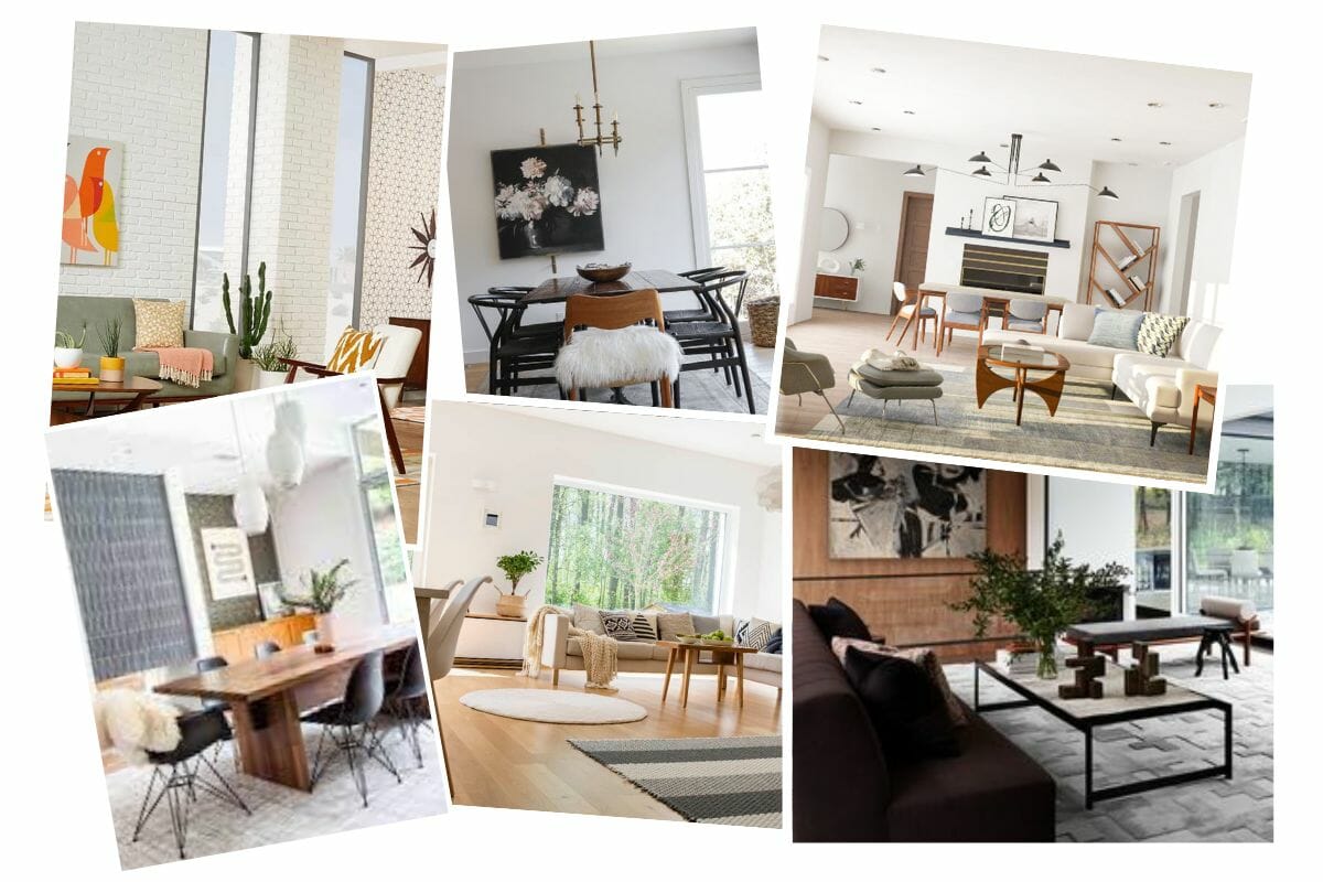 Mid-century modern dining room and living room inspiration board