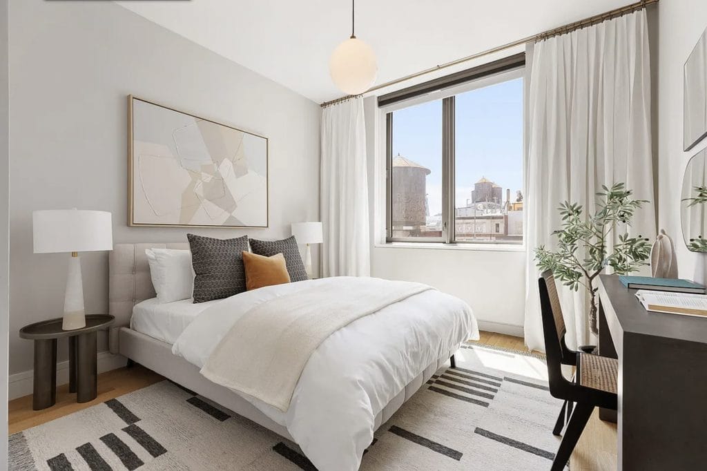 Scandinavian home decor in a bedroom by Decorilla designer Leanna S.
