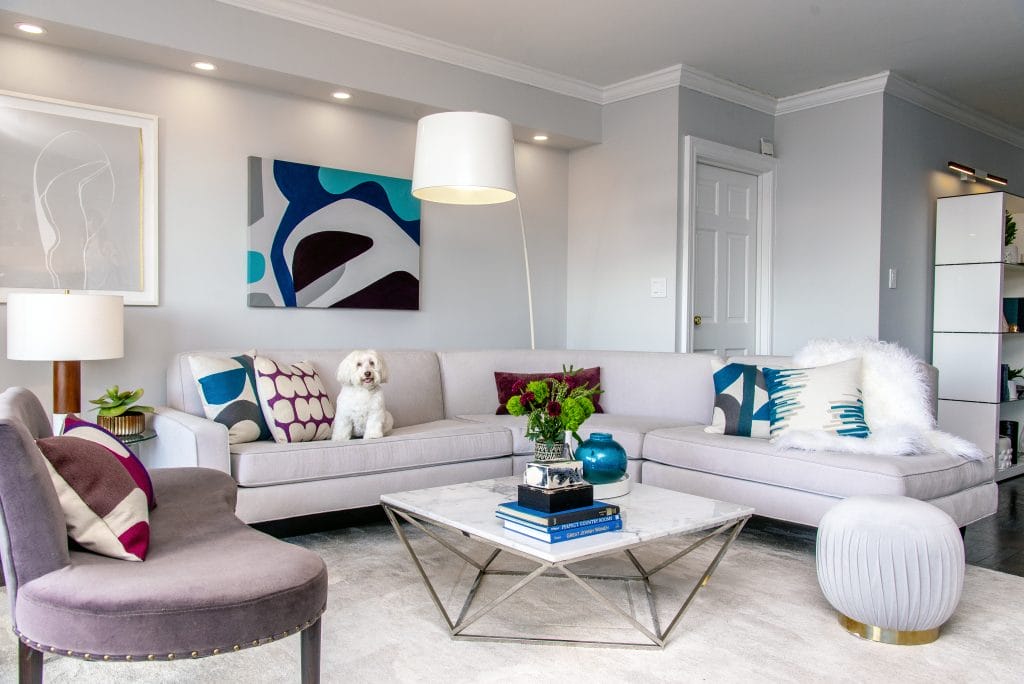 Scandinavian home decor style staples in a living room by Decorilla designer, Joyce T.