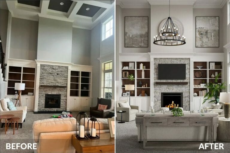 Before and After: Transitional Great Room Ideas - Decorilla Online ...