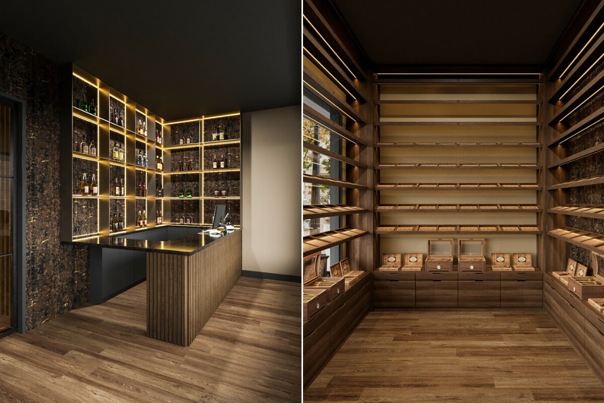 Cigar lounge design ideas for the shop - Wanda P.