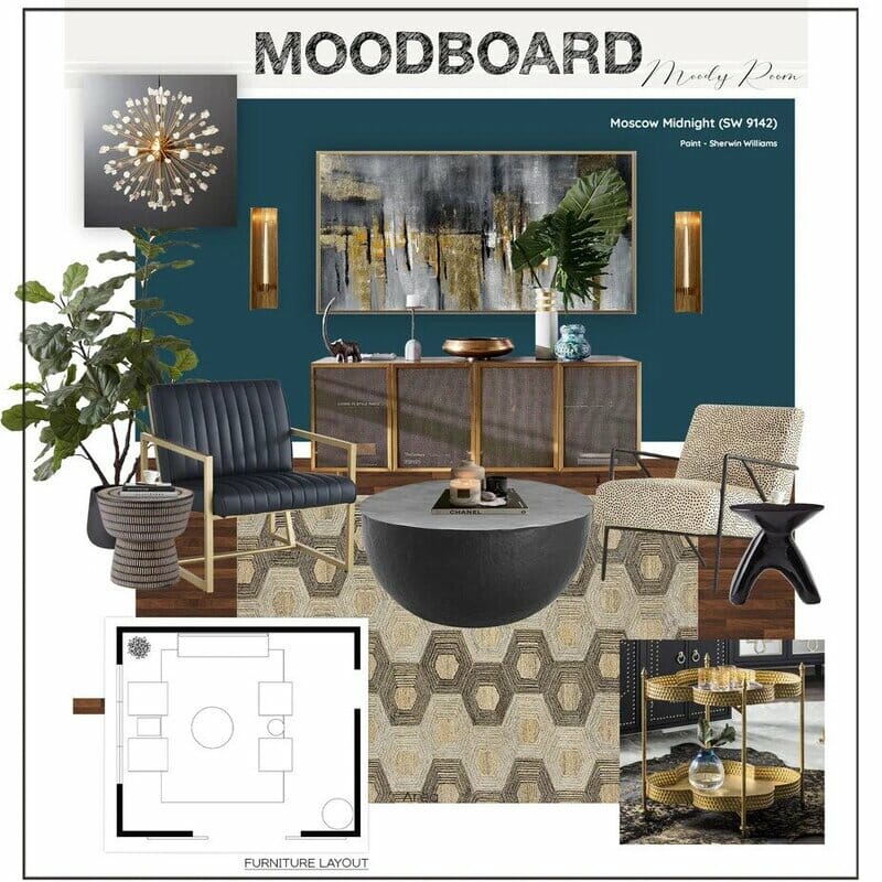 Eclectic glam living room mood board by Decorilla