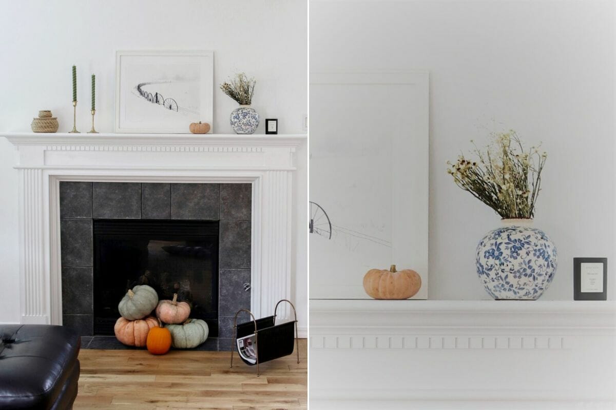 Farmhouse thanksgiving décor on a mantel