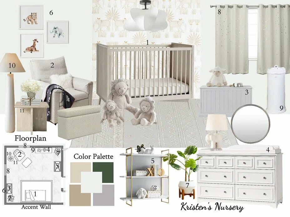 Grey safari themed nursery ideas & mood board by Decorilla