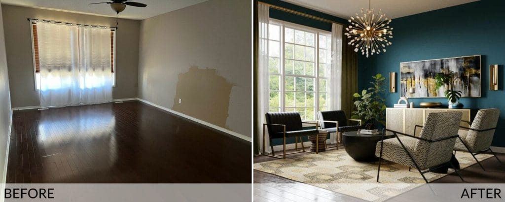 Living room before and after design by Decorilla