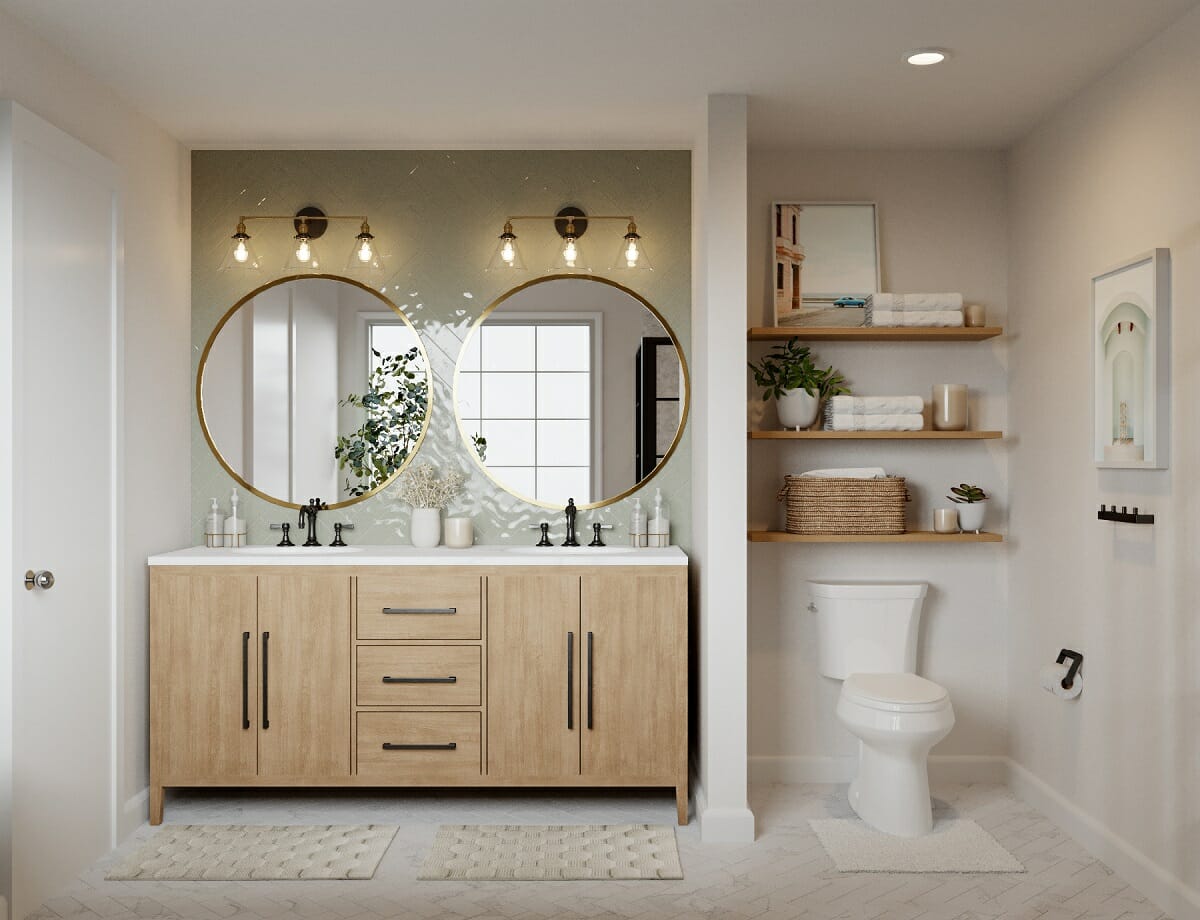 Modern farmhouse bathroom décor in a modern farmhouse style interior by Basmah E