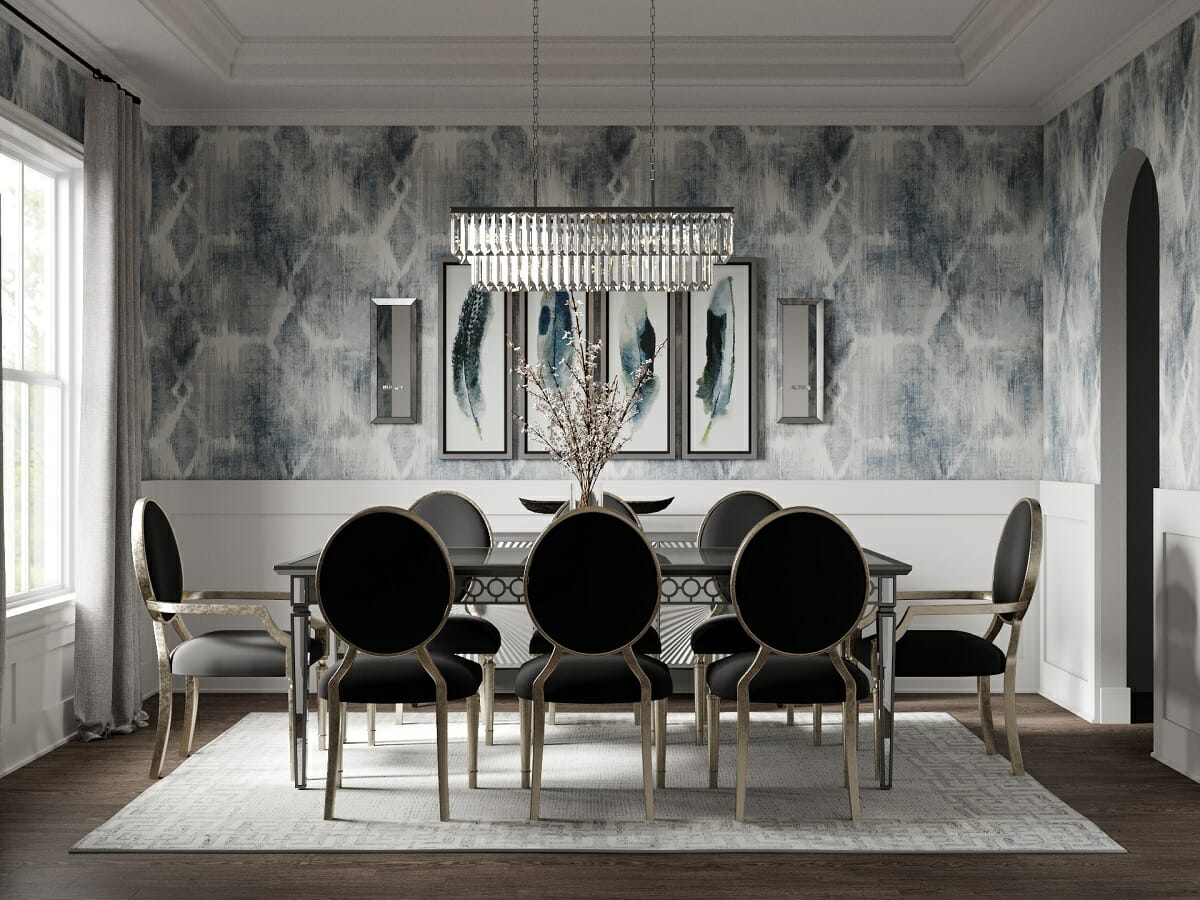 Transitional furniture styles in a dining room by Farzanah K.