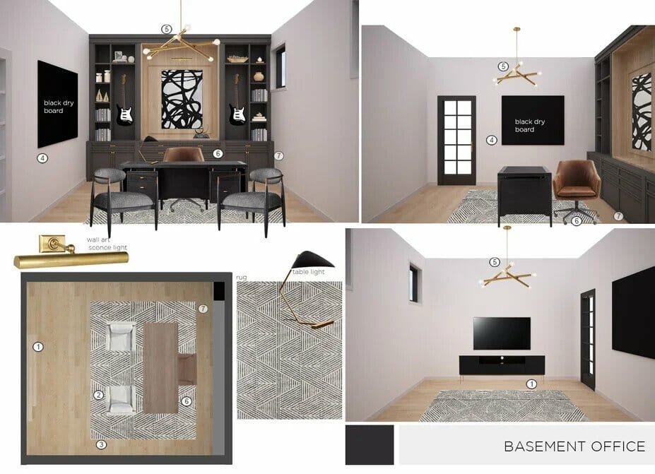 Basement home office ideas & mood board by Decorilla