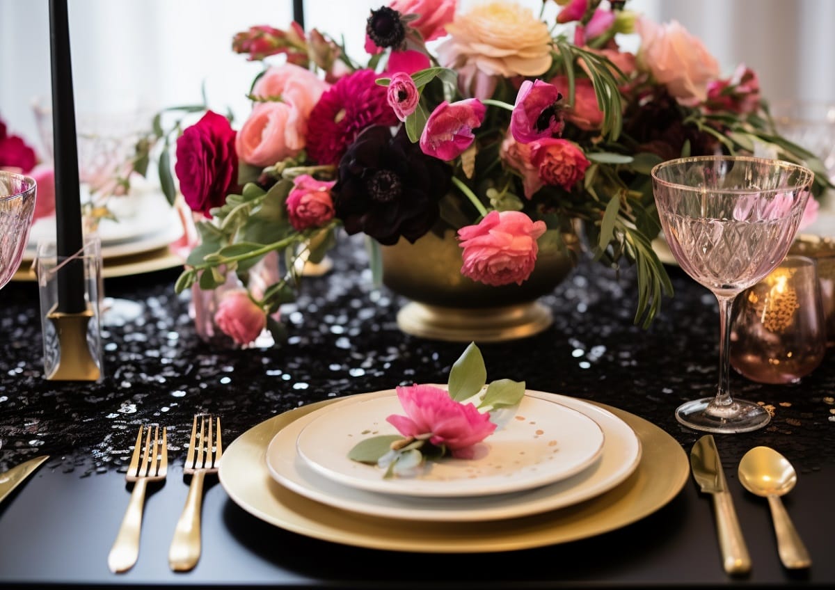 Black and gold holiday decor for new years eve decorations