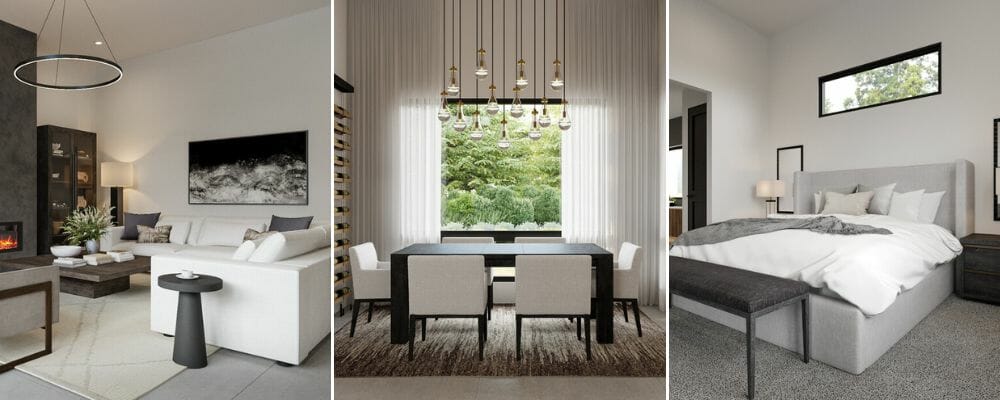 Eigentijdse stijl woonkamer keuken en slaapkamer ontwerp - Riley B