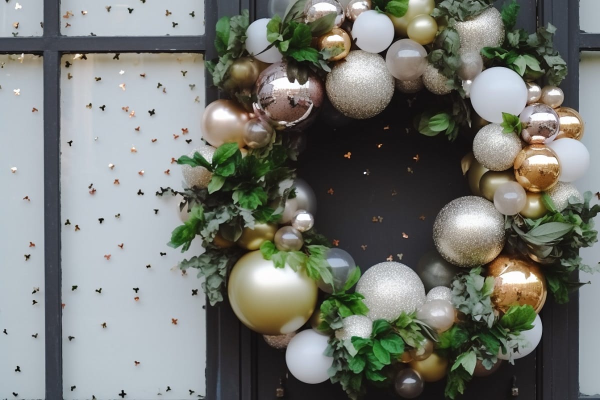 Festive wreath for a new years eve interior and holiday decorations