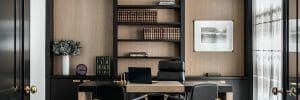 Masculine basement home office