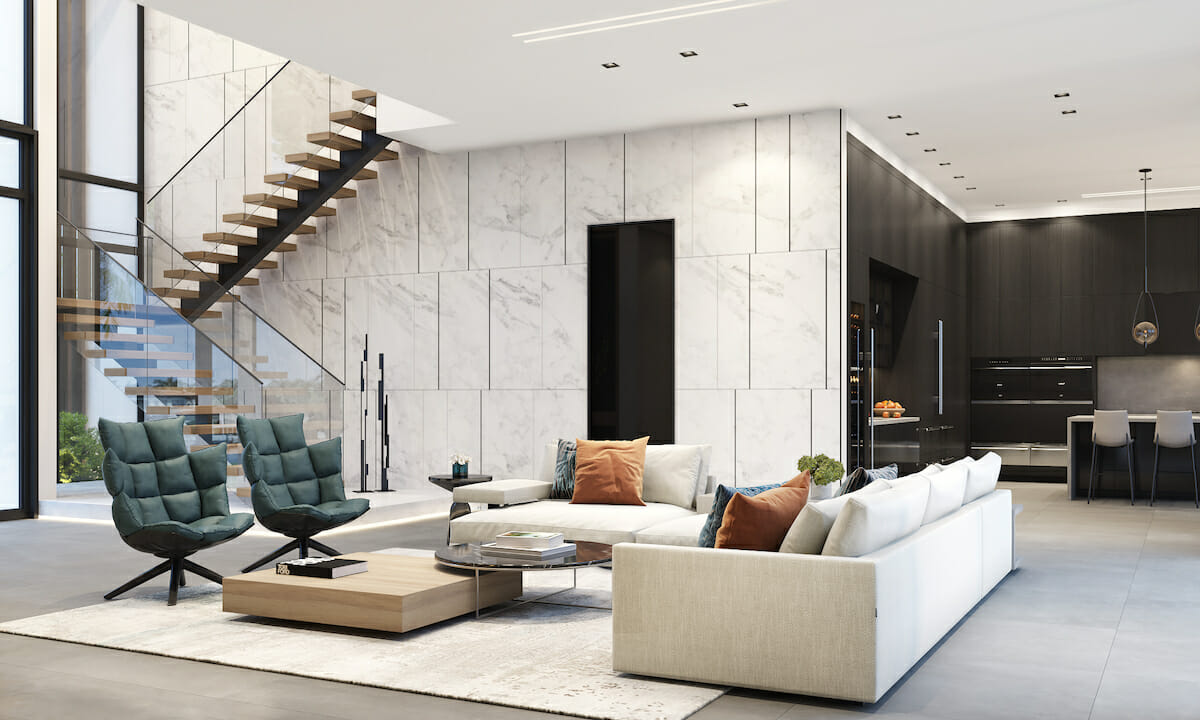 Modern open floor plan design by Decorilla designer Alessia G