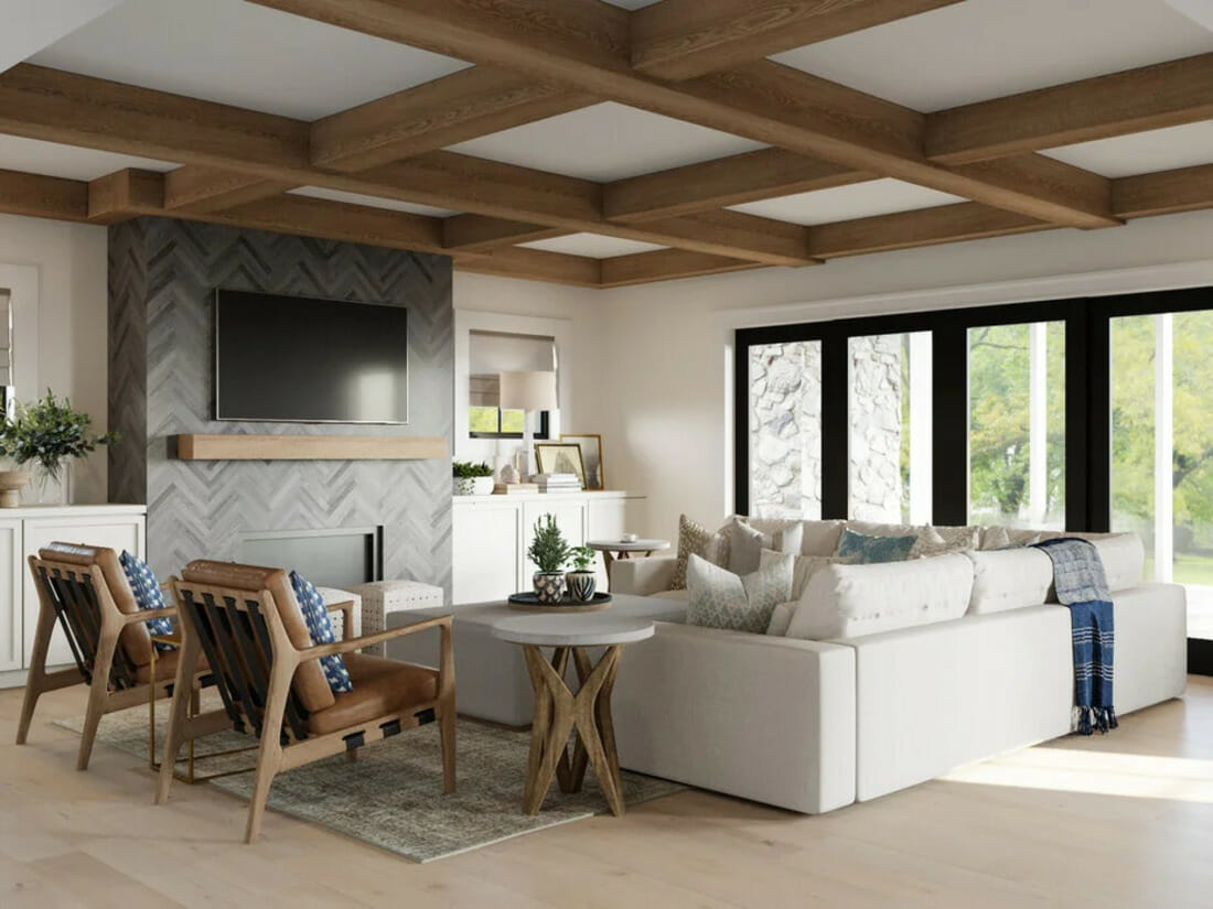 Modern rustic family room design by Decorilla
