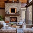 Modern rustic family room with a screened-in porch