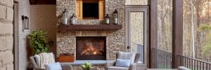 Modern rustic family room with a screened-in porch