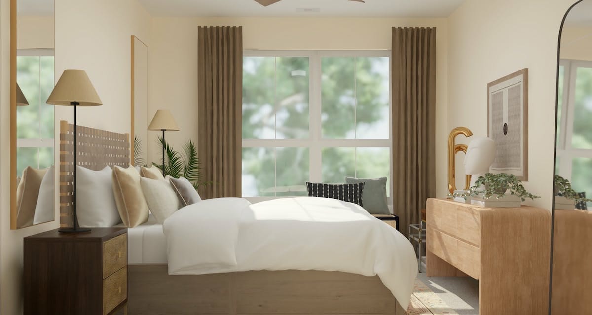 Neutral contemporary bedroom by Decorilla interior decorator in Seattle, Laura J.