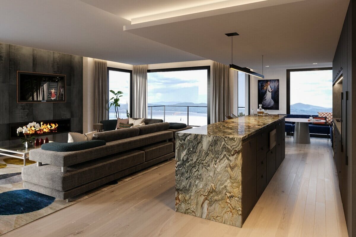 Open concept living room by top Decorilla Tacoma interior designers Sonia Carlson