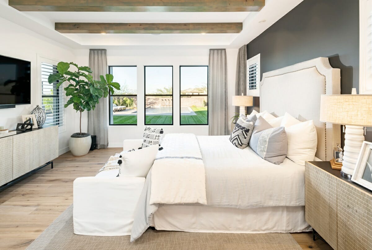 Transitional bedroom with different design styles in accents by Alexa H