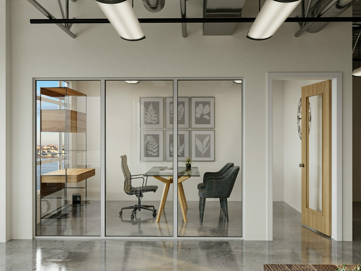 Transitional private office by Decorilla office space interior designer Theresa G.