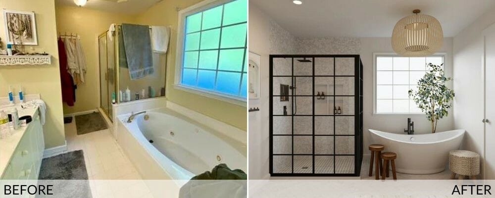 Before and after modern farmhouse bathroom