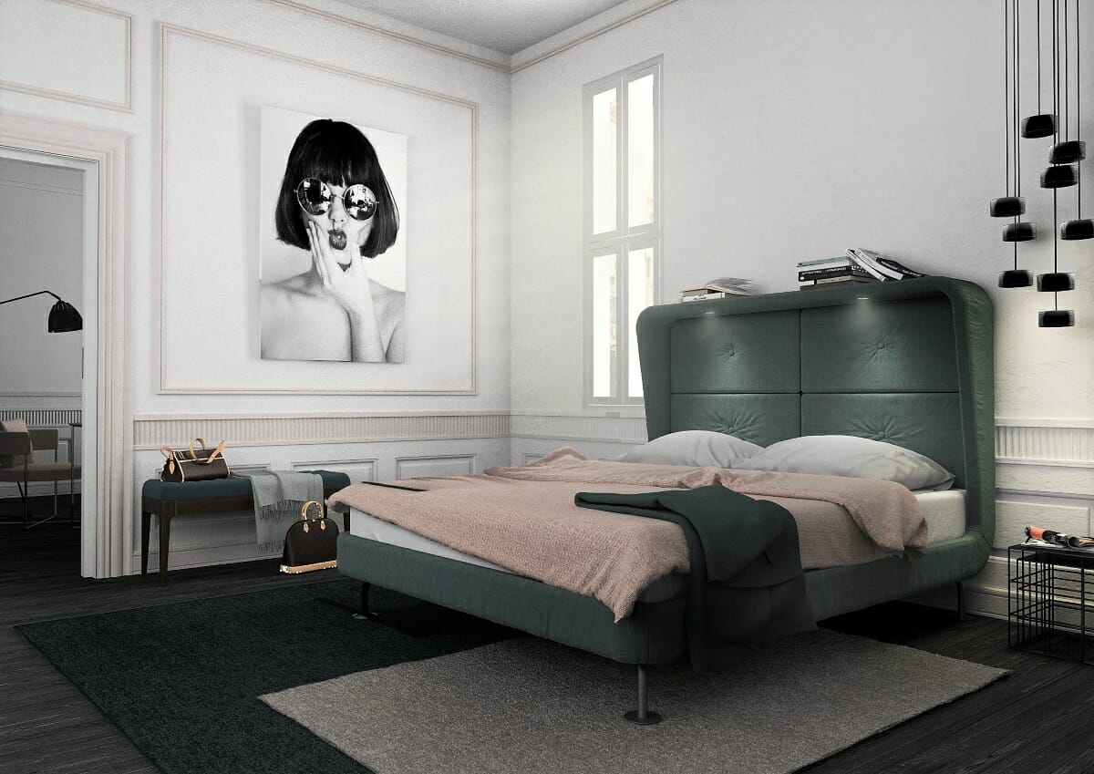 Classic noir vibes in a modern interior design by Decorilla designer Christian G