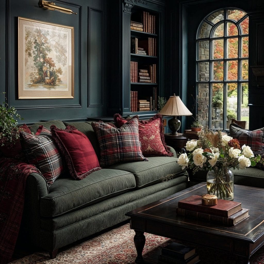 Decorate for Christmas with plaid, living room by Decorilla