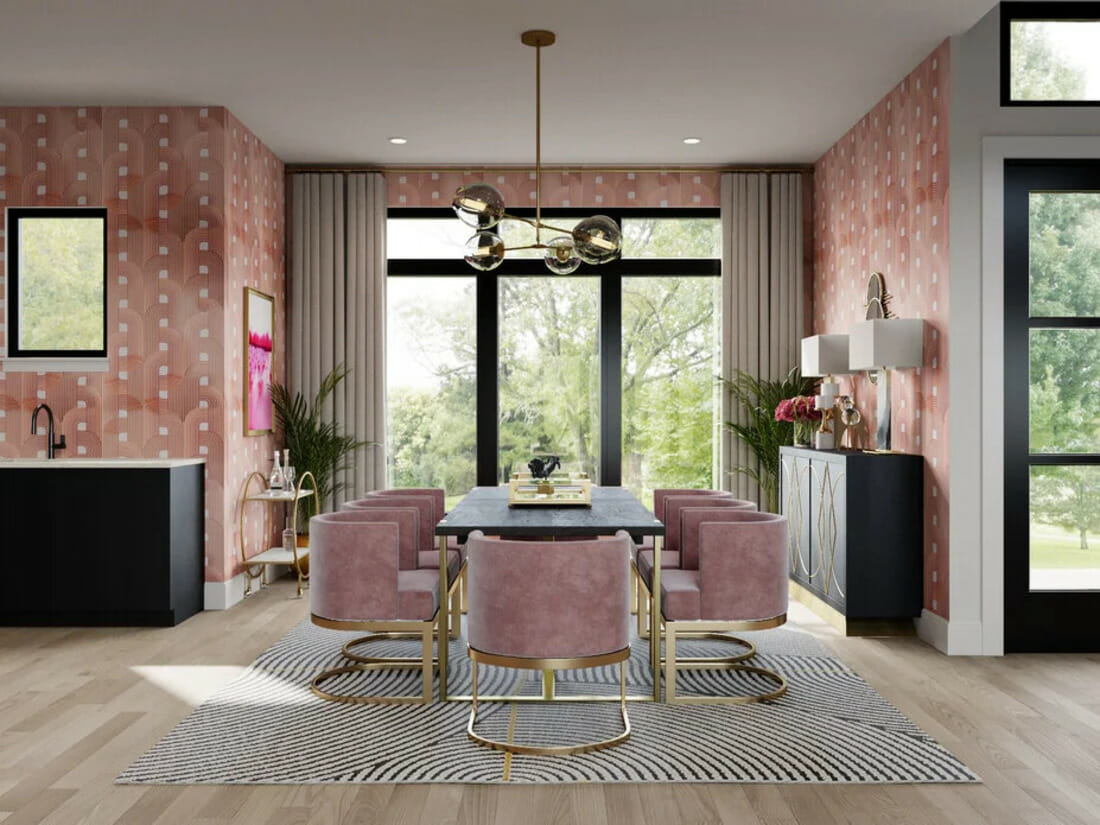 Glamorous dining room design by Decorilla