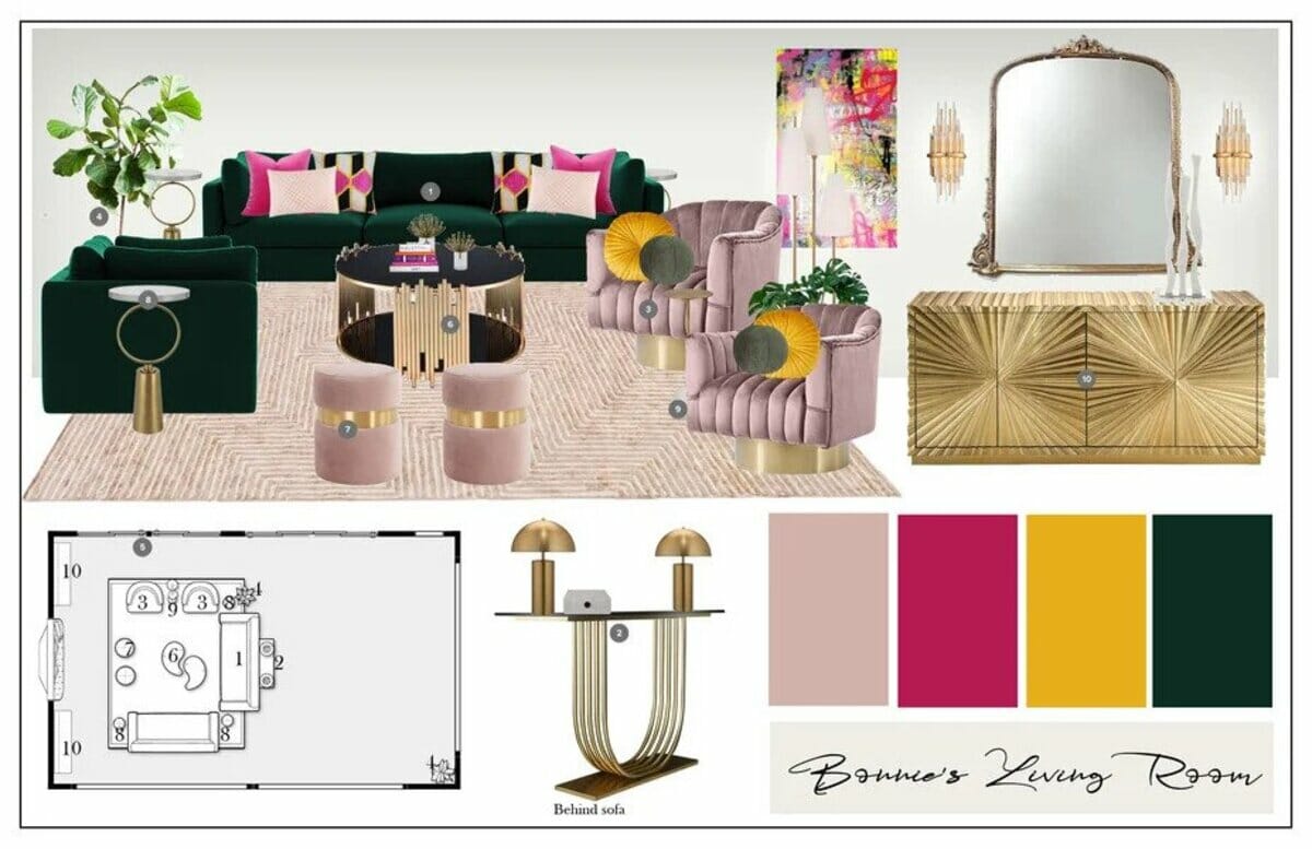 Glamorous living room design moodboard by Decorilla