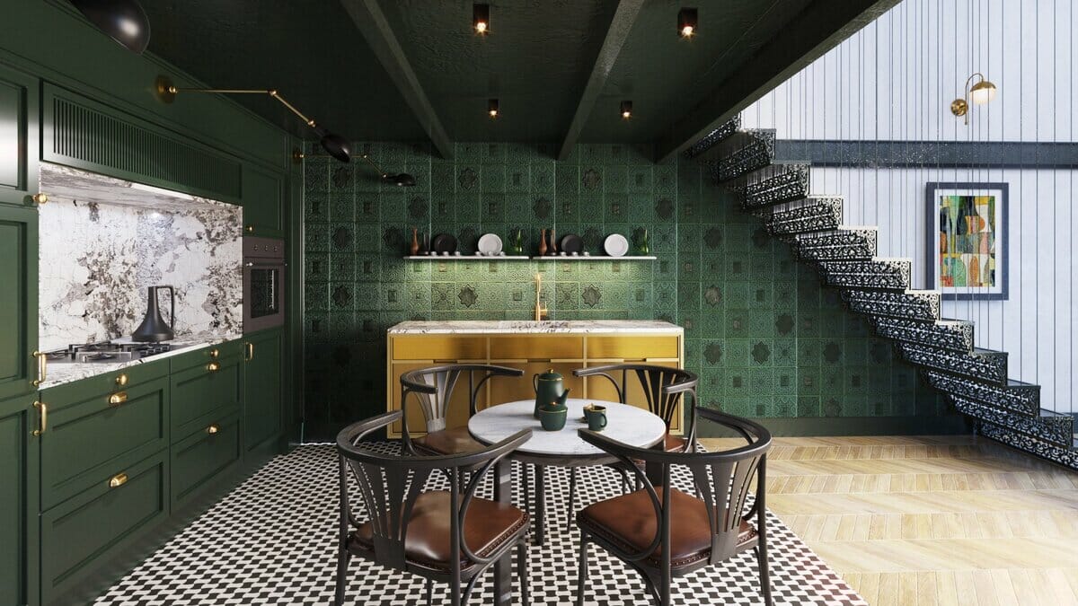 Jewel tone green dining room by Decorilla designer Kristina B