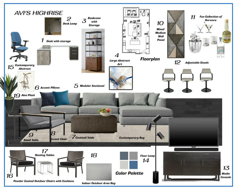 Minimalist apartment design mood board by Decorilla