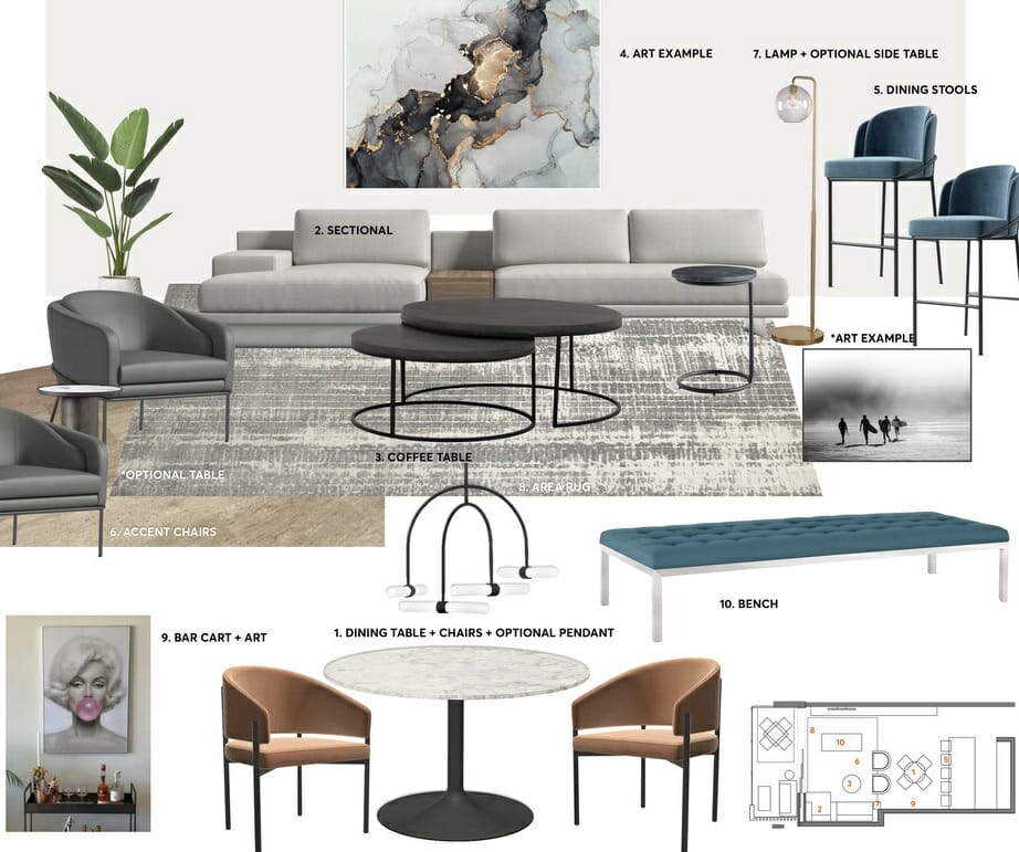 Modern contemporary home interior moodboard