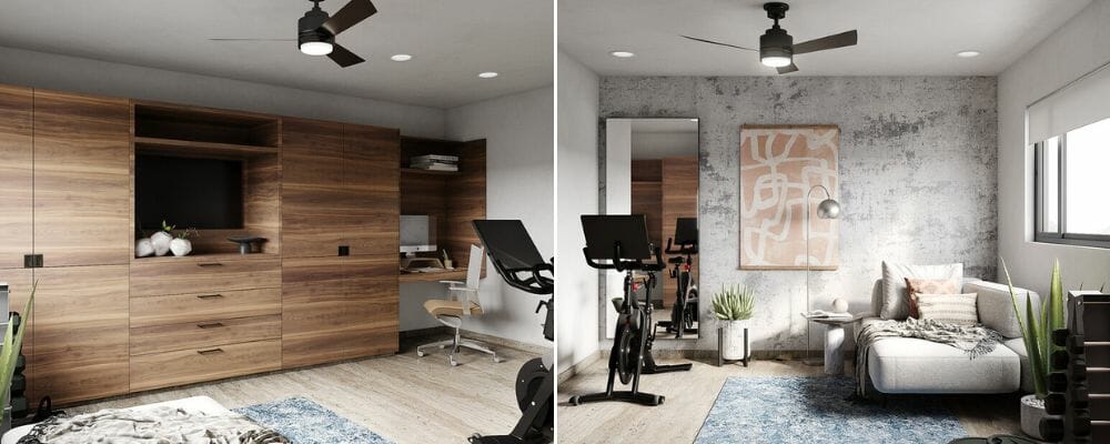 Modern contemporary interior design for a home office gym